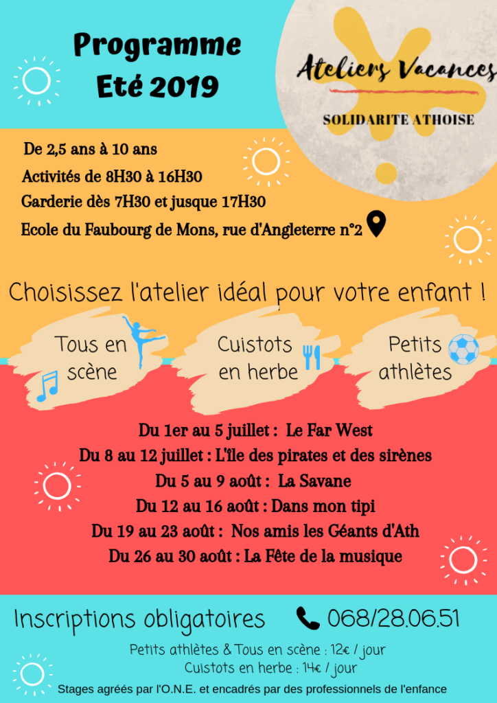 stage vacances été programme sport danse cuisine ath